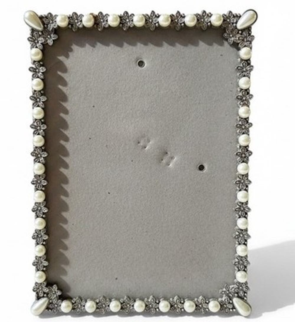 Silver Flower Faux Pearl Picture Frame 5x7 Wedding Shabby Chic Luxury Table Pic